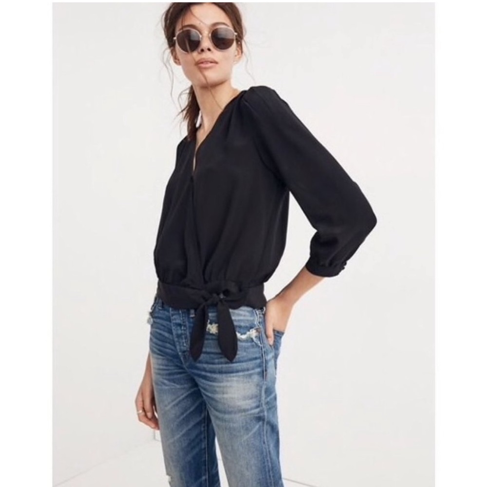 Madewell Silk Black Wrap Crop Top S